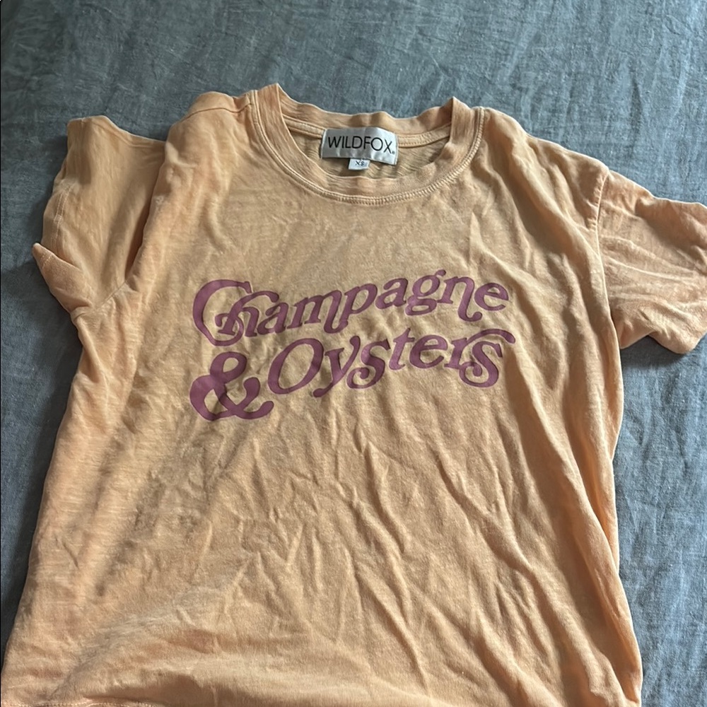 Wildfox Peach Tee with Purple Print